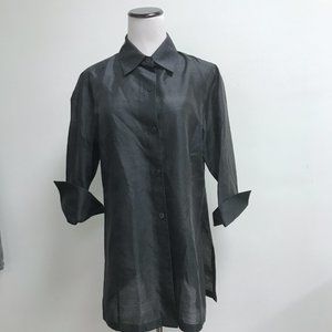 Linda Allard Ellen Tracy black silk tunic button up shirt top 8